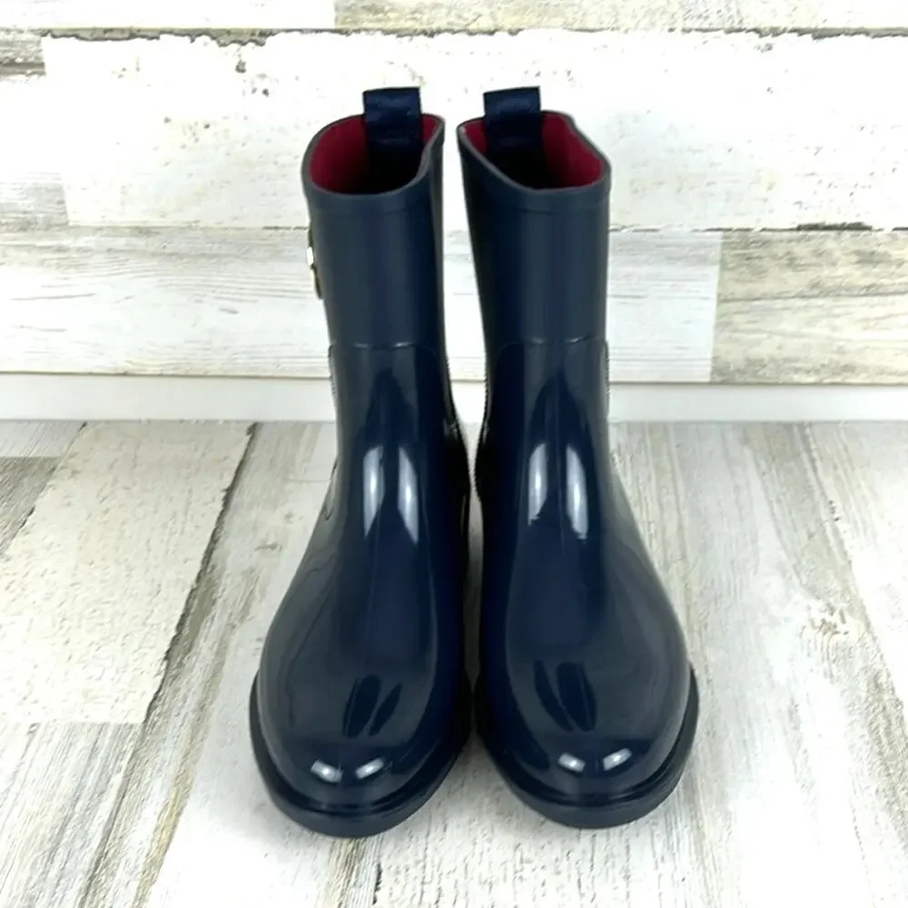 Tommy Hilfiger Rain Boots Womens 5 Navy Waterproof Ankle Booties NEW